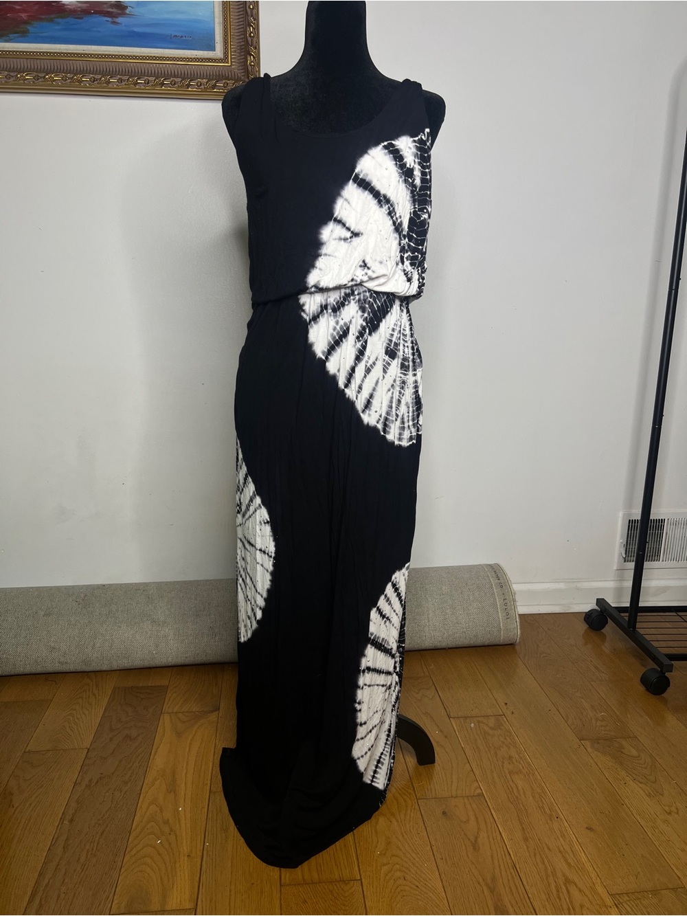 INC International Concepts Black and White Tie-Dye Maxi Dress